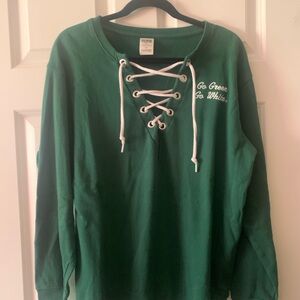 PINK Victoria's Secret Forest Green Lace-Up Top